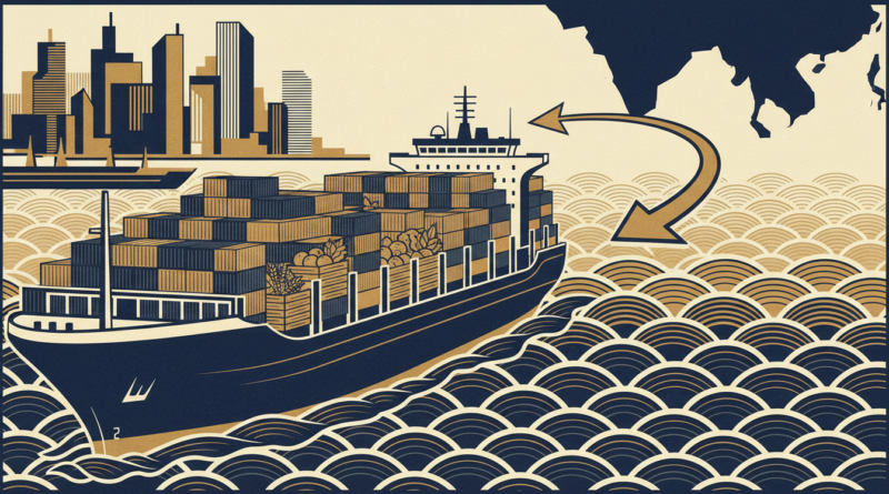 Illustration d'un porte-conteneurs quittant un port d'Afrique australe vers l'Asie