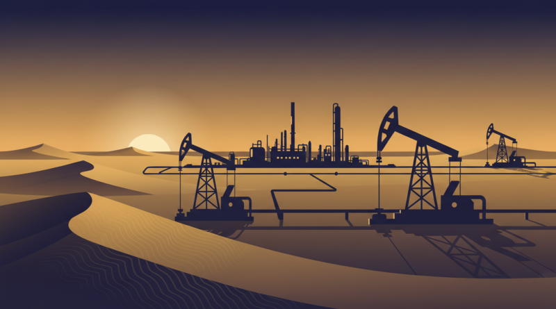 Installations pétrolières et gazières dans le désert, illustrant le plan d'investissement de l'Algérie dans les hydrocarbures