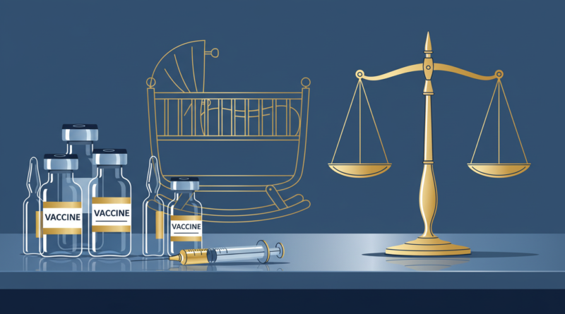 Illustration de flacons de vaccins et d'une balance de la justice, évoquant la saisie de vaccins en Guinée-Bissau