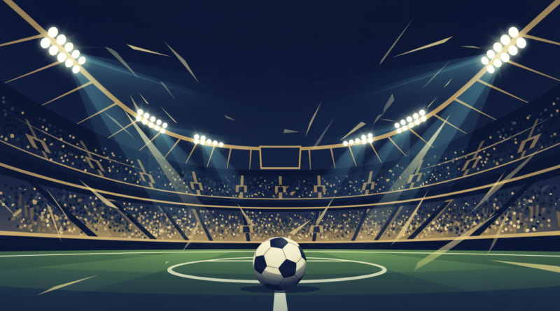 Illustration d'un stade de football africain illuminé avec un ballon au premier plan