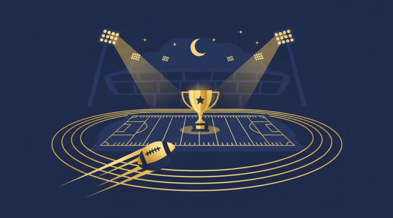 Illustration sportive, stade, ballon et trophée