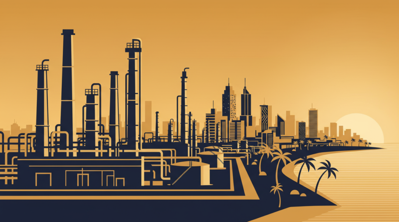Illustration d'une grande raffinerie de pétrole près de Lagos